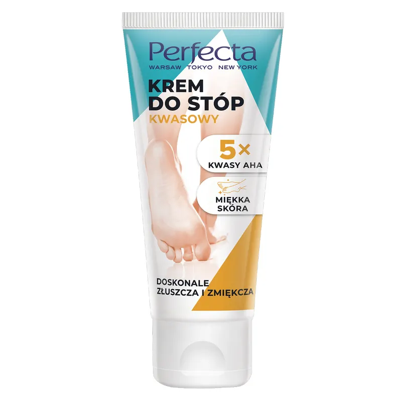 Perfecta kwasowy krem do stóp 5x kwasy AHA z kwasem mlekowym, glikolowym, jabłkowym, cytrynowym, salicylowym, olejem rycynowym i gliceryną 80 ml