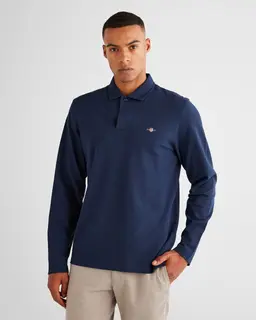 Gant Koszulka Polo Męska Z Długim Rękawem Slim Fit Granatowa