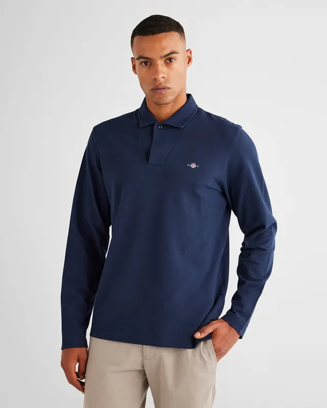 Gant Koszulka Polo Męska Z Długim Rękawem Slim Fit Granatowa