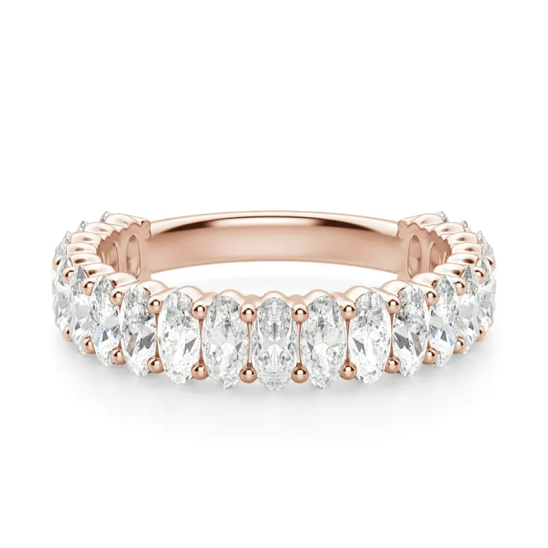 Obrączka Ślubna Half Eternity z Owalnymi Kamieniami 4x3 mm Laboratoryjny Diament 585 Różowe Złoto (14K)