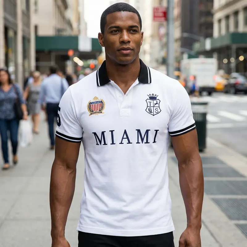 Summer Men's Polo Shirt Classic Miami Embroidery Short Sleeve Casual Sports White Collar T-SHIRTS Plus Size XS- 7XL Male Clothes
