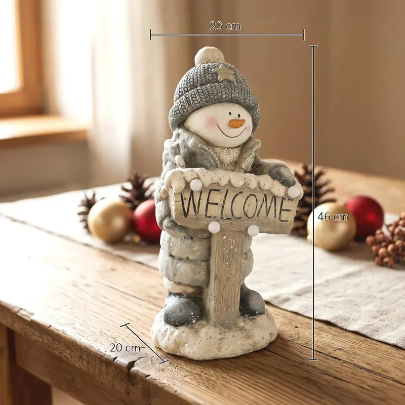 Dekoracja świąteczna figura bałwana, podświetlana statua świąteczna z MGO z tabliczką „Welcome”, diody LED i timer dzienny