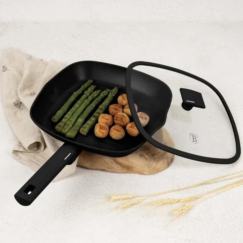 Patelnia grillowa z pokrywką 28cm | BerlingerHaus BH-8184 Matte Black