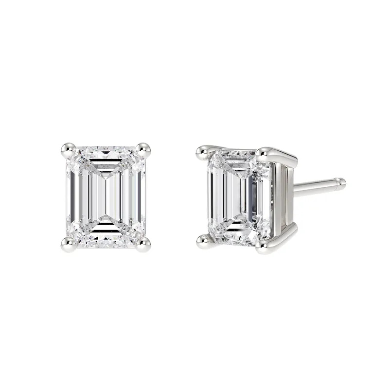 4-Prong Kolczyki Sztyfty z Naturalnym Szmaragdowym Diamentem 0.50 Karata 585 Białe Złoto (14K)