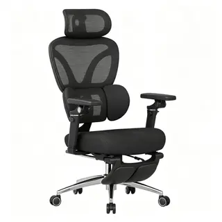 Premium fotel szefa z wbudowanym podnóżkiem, ergonomiczny fotel biurowy, regulowany wysokością fotel komputerowy, fotel obrotowy z 3D zagłówkiem i 3..