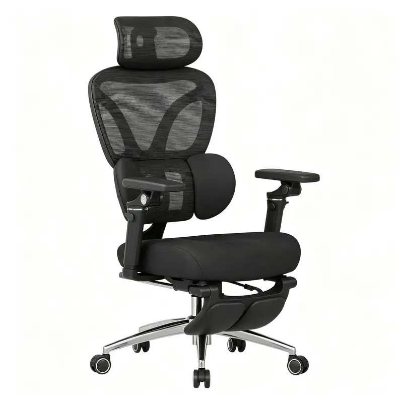 Premium fotel szefa z wbudowanym podnóżkiem, ergonomiczny fotel biurowy, regulowany wysokością fotel komputerowy, fotel obrotowy z 3D zagłówkiem i 3..