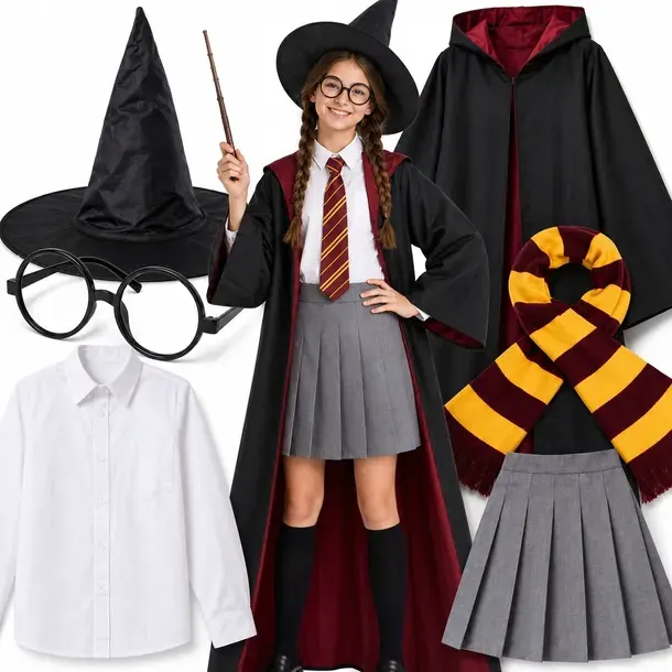 STRÓJ HERMIONA 154 KOSTIUM PRZEBRANIE HARRY KOSZULA ZESTAW NA HALLOWEEN