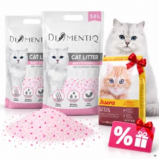 DIAMENTIQ Żwirek Micro Baby Powder Silikonowy, Niezbrylający się dla kota - 2x3,8 l + GRATIS! JOSERA Minette Kitten 400g + Voucher rabatowy