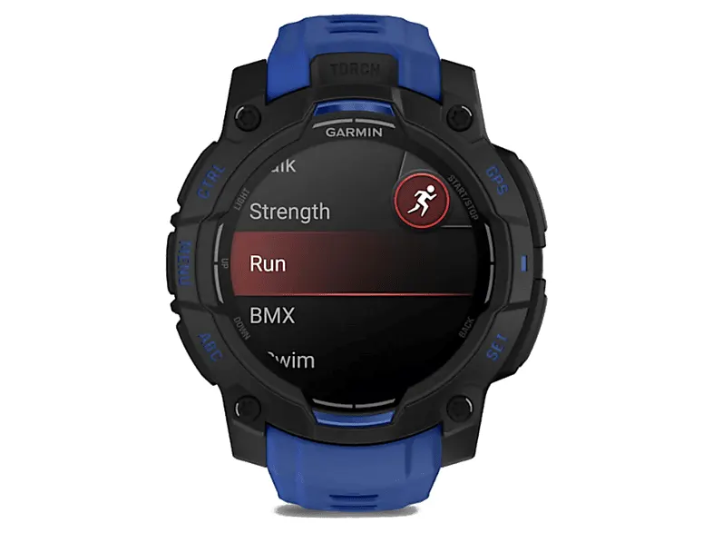 Smartwatch GARMIN Instinct 3 45 mm AMOLED z niebieskim paskiem 010-02936-03 Czarno-niebieski