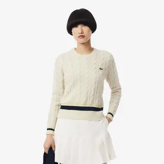 Lacoste Wełniany Sweter Ze Splotem Warkoczowym