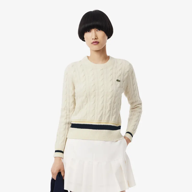 Lacoste Wełniany Sweter Ze Splotem Warkoczowym