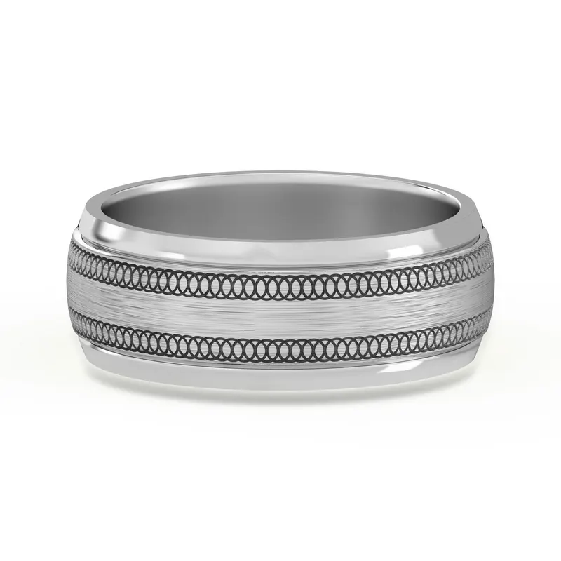 Okrągła z Przeplotem Flat Channel Obrączka Ślubna 585 Białe Złoto (14K) 7 MM