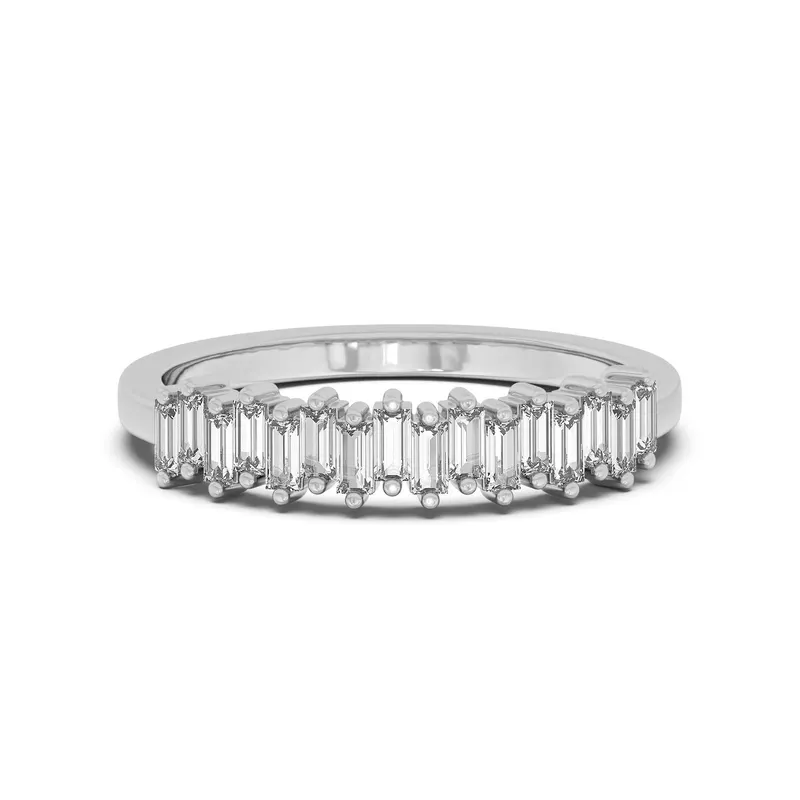 Obrączka Ślubna Baguette Accented Laboratoryjny Diament 585 Białe Złoto (14K)