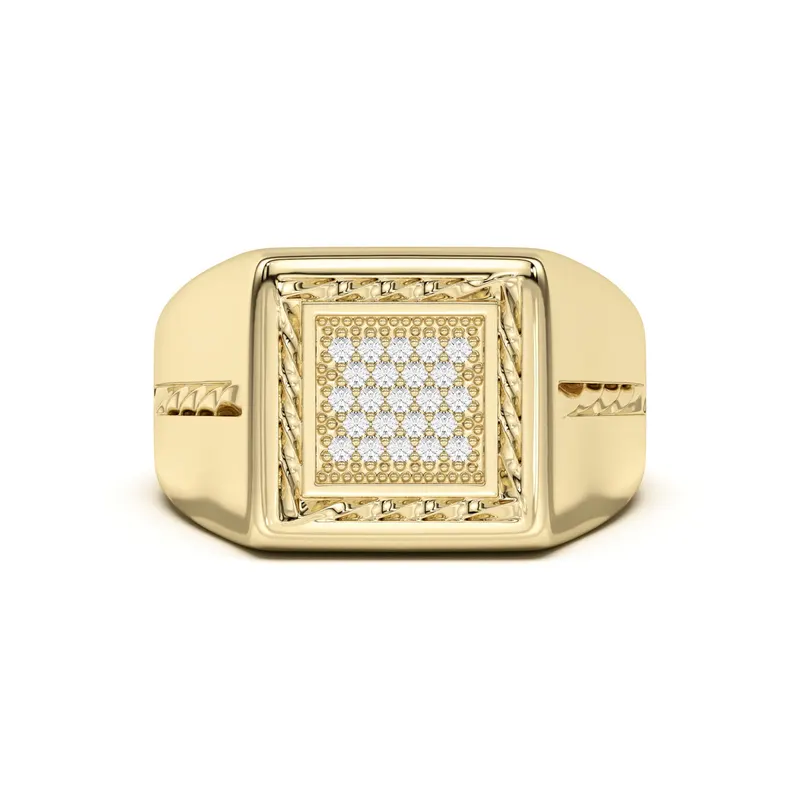 Męski Pierścionek Kwadratowy Rope Effect Comfort Fit Laboratoryjny Diament 585 Żółte Złoto (14K)