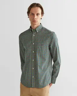 Gant Bawełniana Koszula Męska W Kratkę Z Długim Rękawem Regular Fit Zielona