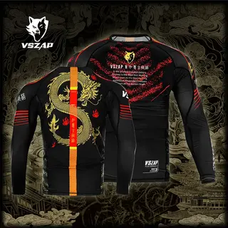 VSZAP Dragon Pattern Alphabet Jiu-Jitsu Boxing Fighting Sports Tights Running Casual Men's Yoga Top Long Sleeve