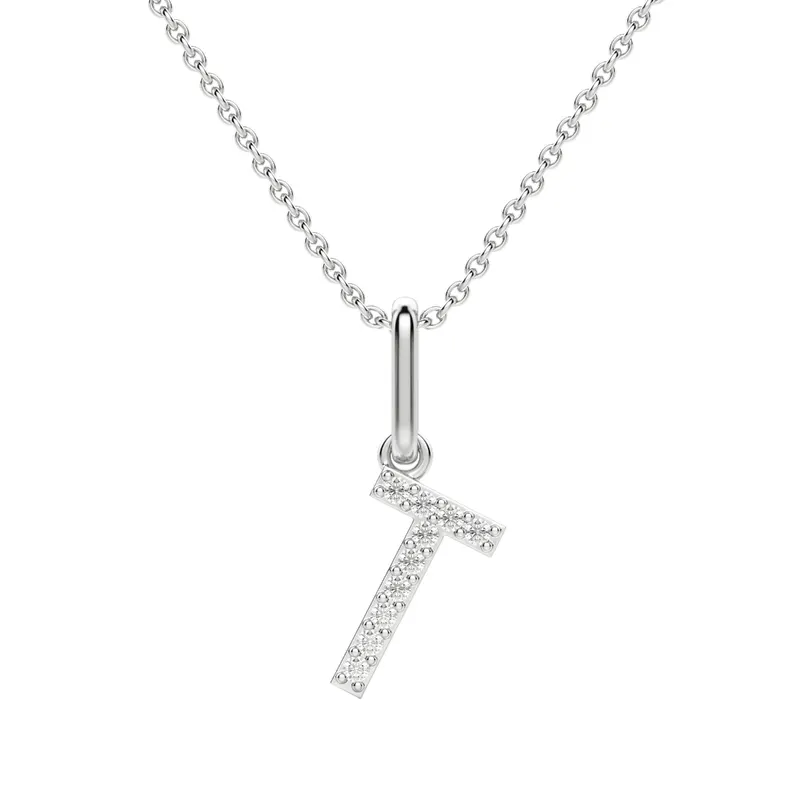 Wisiorek Litera "T" Laboratoryjny Diament 585 Białe Złoto (14K)