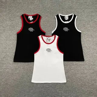 Mertra Trendy Streetwear Embroidered Letter Block-Color Waffle-Weave Tank Top Summer Unisex Sports & Fitness Sleeveless T-Shirt