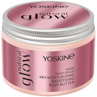 Yoskine Natural Glow wygładzające masło do ciała z efektem nawilżenia do 48 h, olejem tsubaki, olejem migdałowym, olejem sojowym, masłem shea, yuzu i biotyną 320 ml