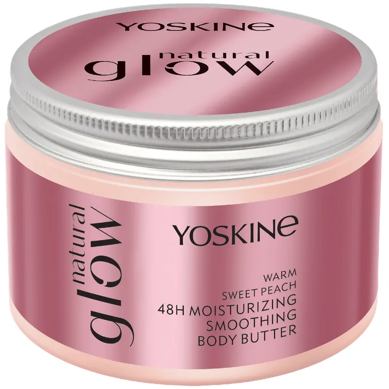 Yoskine Natural Glow wygładzające masło do ciała z efektem nawilżenia do 48 h, olejem tsubaki, olejem migdałowym, olejem sojowym, masłem shea, yuzu i biotyną 320 ml