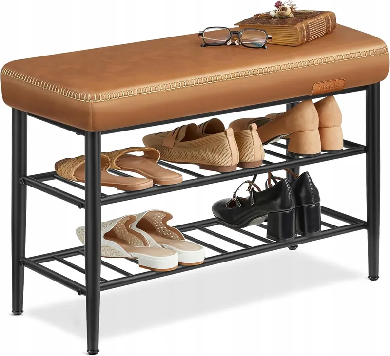ŁAWKA NA BUTY ZE SCHOWKIEM SIEDZISKO TAPICEROWANE INDUSTRIALNE LOFT BRĄZOWY