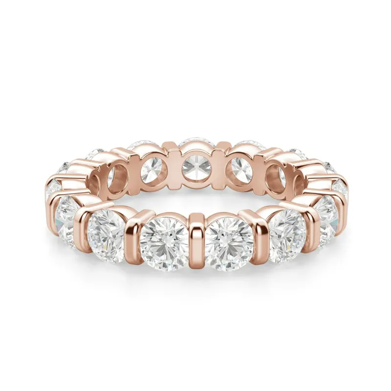 Obrączka Ślubna Eternity Bar Set z Okrągłymi Kamieniami 3.70 mm Laboratoryjny Diament 585 Różowe Złoto (14K)