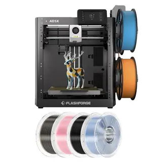 Drukarka 3D Flashforge AD5X, 4 kg, filament Mecpow High-Speed PETG – czarny/przezroczysty, jasnoróżowy/jasnoniebieski/dymnoszary