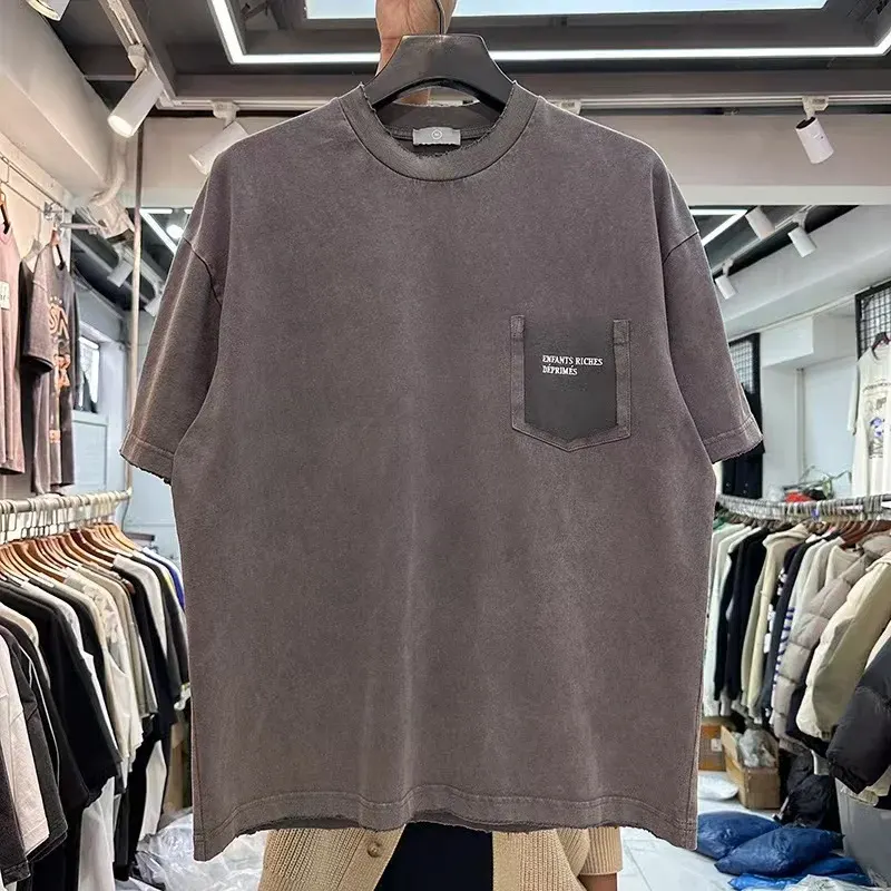 2044ss Summer Men T Shirts Women Unisex Streetwear Tee Retro Casual Cotton Embroidered T shirt Tee Gray