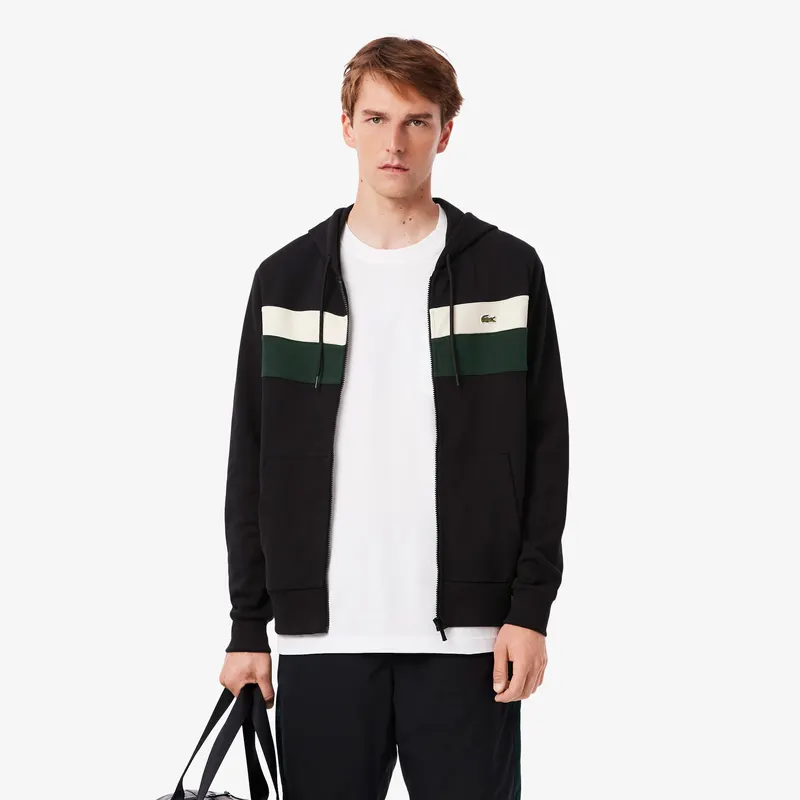 Lacoste Kolorowa Bluza Z Kapturem Zapinana Na Zamek Męskie Czarny