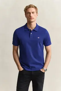 Gant Koszulka Polo Shield Męska Z Kołnierzykiem Polo Regular Fit Niebieska
