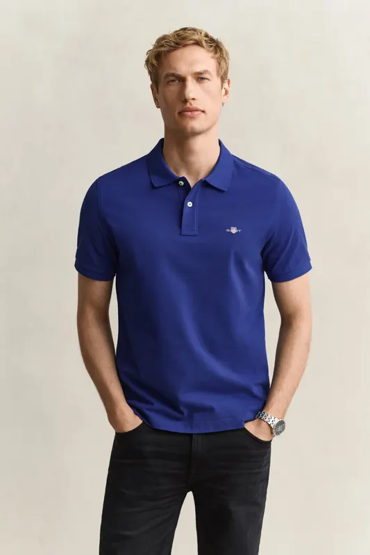 Gant Koszulka Polo Shield Męska Z Kołnierzykiem Polo Regular Fit Niebieska