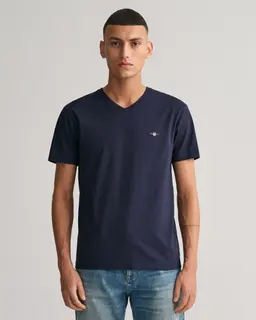 Gant Koszulka Męska Z Dekoltem V Slim Fit Granatowa