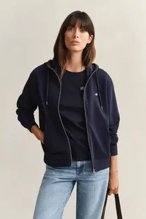 Gant Bluza Damska Z Kapturem Relaxed Fit Granatowa