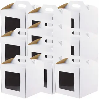 10x Karton pudełko na tort z rączką 26x26x25 cm z oknem BIAŁE opakowanie