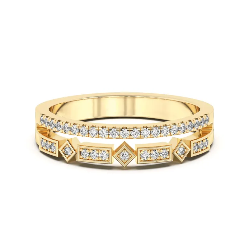 Obrączka Ślubna Double Row Fashion Laboratoryjny Diament 585 Żółte Złoto (14K)