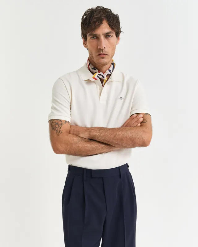 Gant Polo Męskie Z Krótkim Rękawem Regular Fit Kremowe