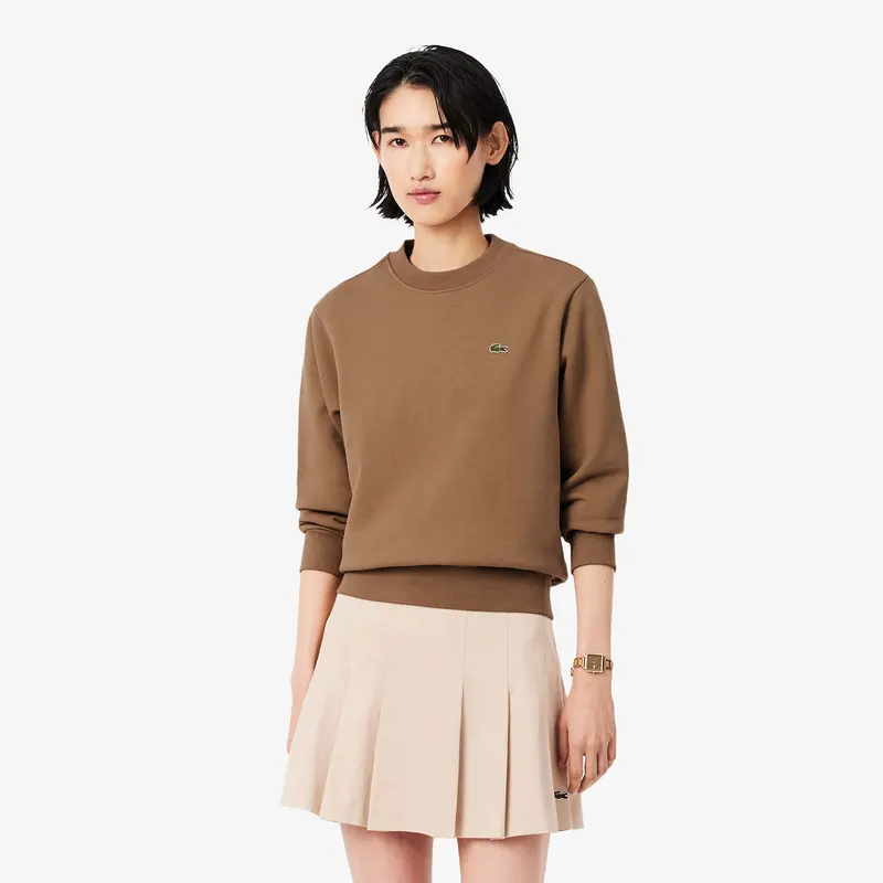Lacoste Bluza Z Polaru Z Okrągłym Dekoltem Relaxed Fit Brązowa