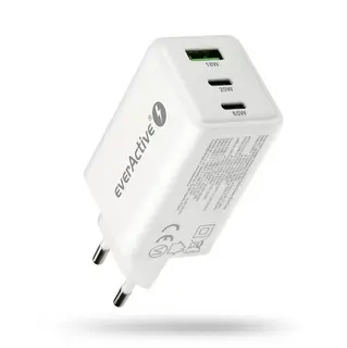everActive Ładowarka sieciowa GAN QC 4+ 65W 1XUSB 2XUSB-C biała SC-655Q