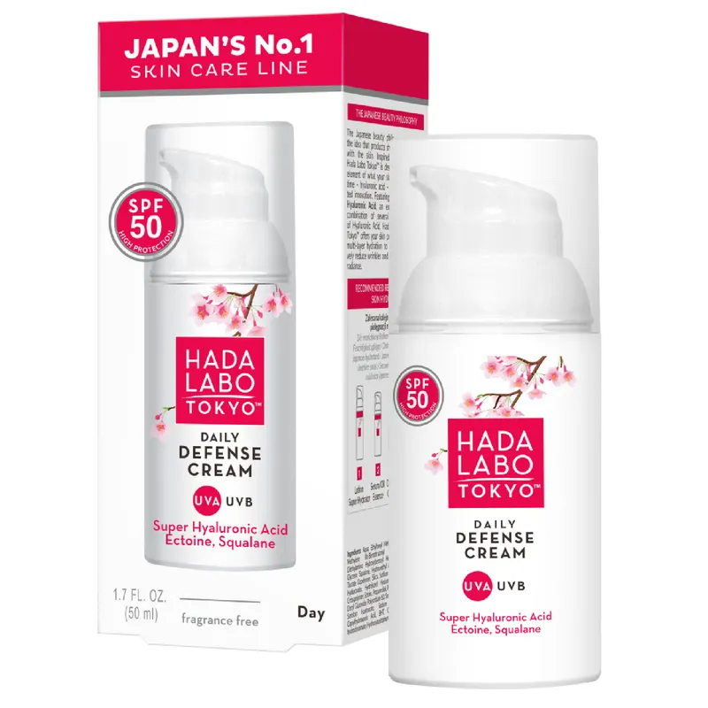 Hada Labo Tokyo White Codzienny krem ochronny SPF 50 z 4 formami kwasu hialuronowego, ektoiną i skwalanem 50 ml