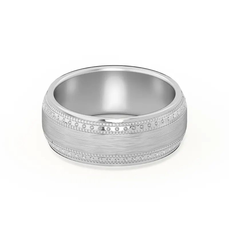 Double Beaded Wysoka Polska Obrączka Ślubna 585 Białe Złoto (14K) 7 MM