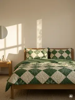 Pościel PATCHWORK bawełniana z pikowaniem zielona 160x200 + 2*70x80 cm