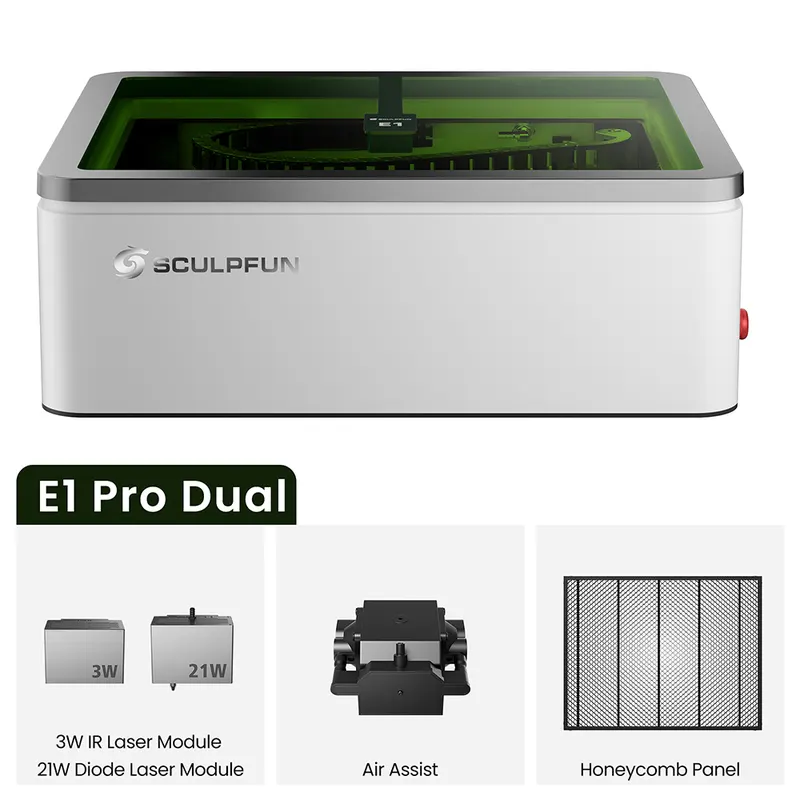 SCULPFUN E1 Pro Dual 21W 3W zamknięta grawerka laserowa
