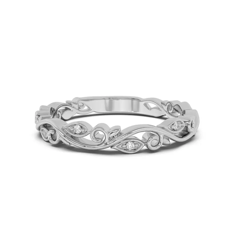 Obrączka Ślubna Bold Vine Bezel Set Laboratoryjny Diament 585 Białe Złoto (14K)