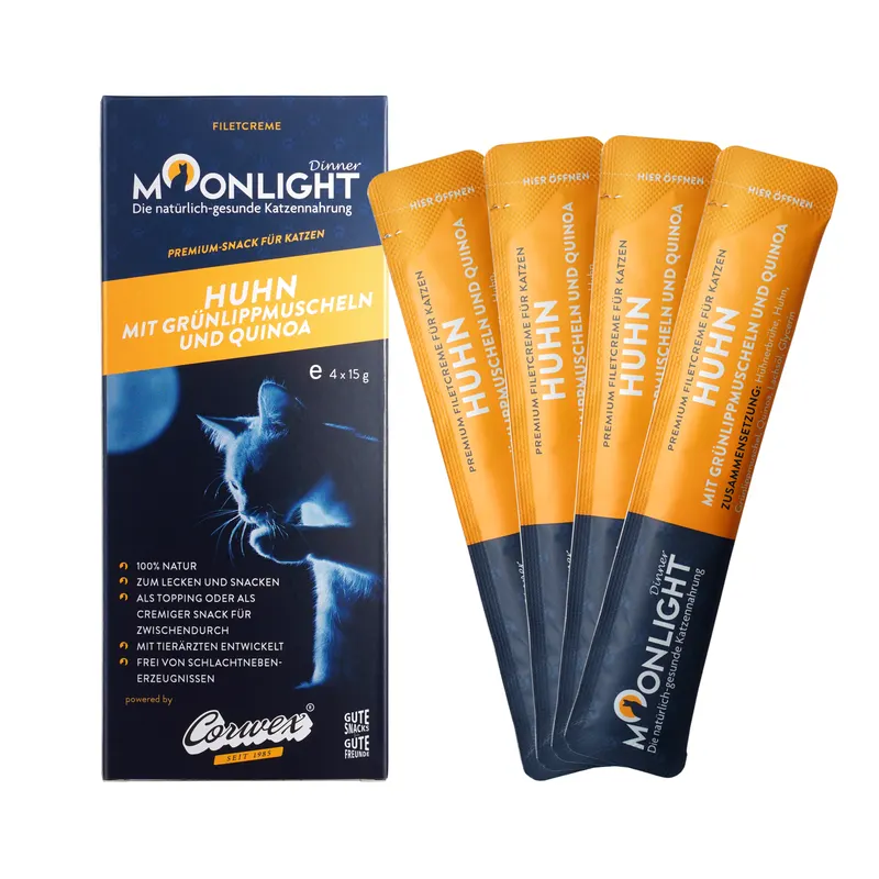 MOONLIGHT Dinner Kurczak z omułkiem i komosą Box - przysmak dla kota - 4x15g