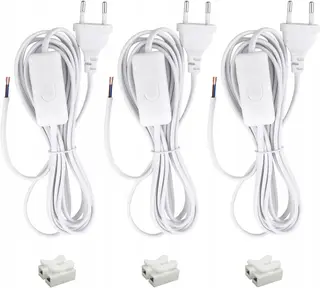 KABEL Z PRZEŁĄCZNIKIEM I WTYCZKĄ DO LAMPY 3M 2X0,5MM2 3 SZTUKI