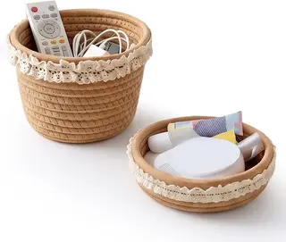 KOSZYKI 2SZT 17X12 17X6 PLECIONE BAWEŁNIANE DEKORACYJNE ORGANIZERY