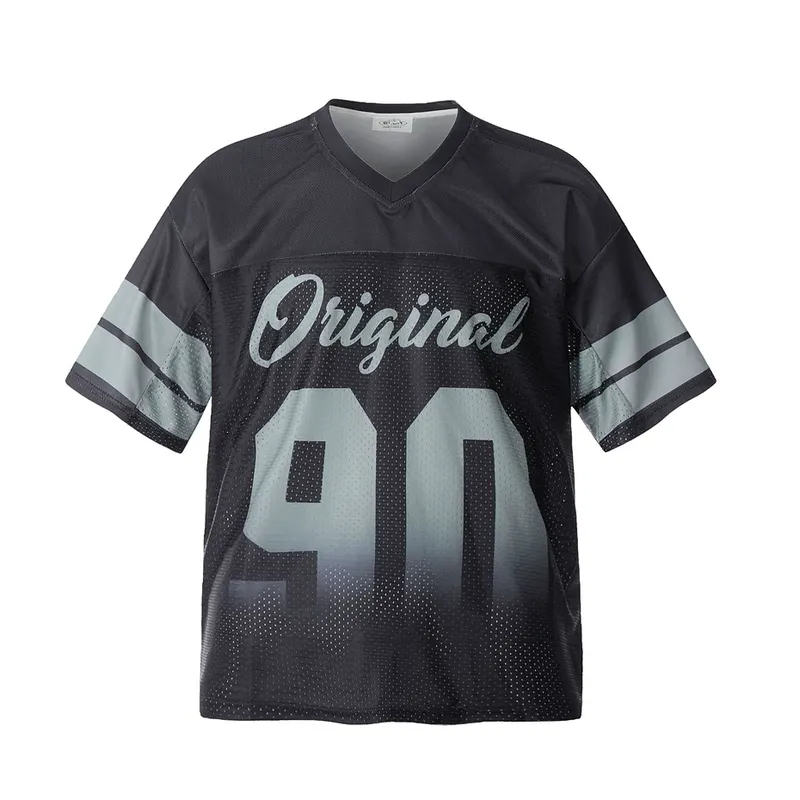 Vintage Jersey T-Shirt Men Y2K Graphic Letter Print Sport Breathable Tshirt Streetwear Harajuku Hip Hop Casual V-Neck Top Male