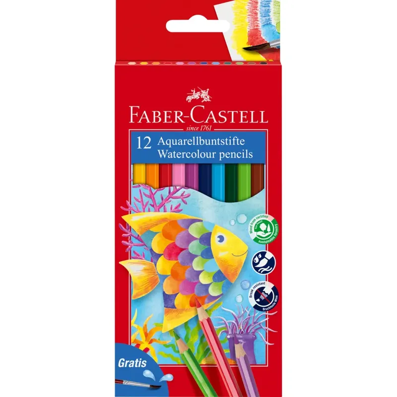 Kredki akwarelowe z pędzelkiem 12 kol. RYBKA OPAKOWANIE FABER-CASTELL