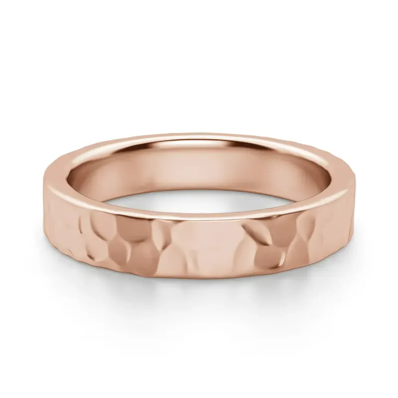 Hammered Flat Męska Obrączka Ślubna 4 MM 585 Różowe Złoto (14K)