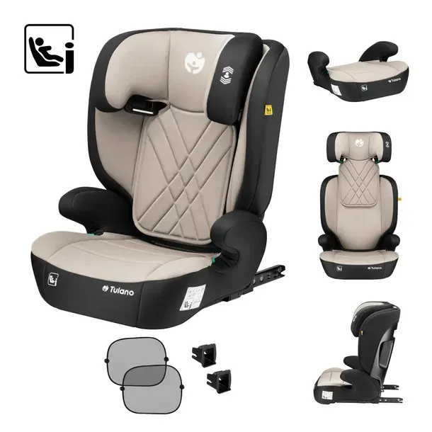 Fotelik samochodowy isofix i-Size TULANO beżowy 2w1 podstawka poddupnik 15-36kg